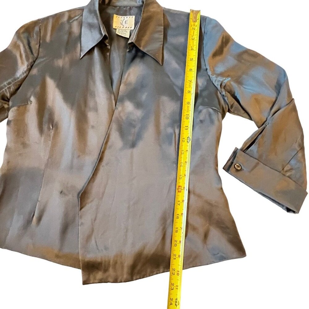 Vtg ICE Womens Gray Silk Satin Jacket Open Front Lined Sz Medium - Picture 8 of 12